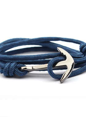 新款 热销 海盗海军蓝 3mm 彩色尼龙绳 船锚手链 情侣手工绳 枪黑