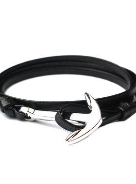 新款 双层仿真皮VIKINGS船锚手链男女情侣 鱼钩手链 皮绳 卡其