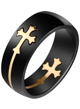 钛钢十字架黑色戒指
