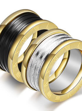 欧美风钛钢电镀罗马数字饰品戒子