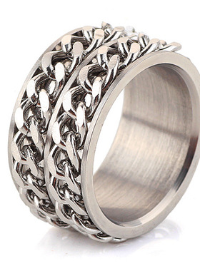 欧美饰品朋克风锁链钛钢男士戒子