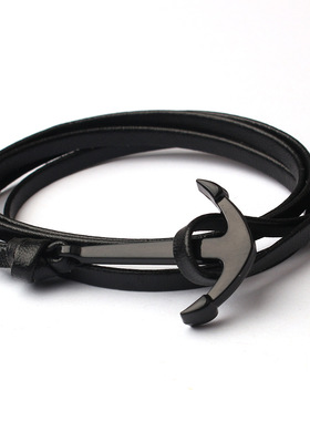 新款饰品 皮手链 鱼钩绳 船锚手链 双层皮料 多层皮 BA款无字