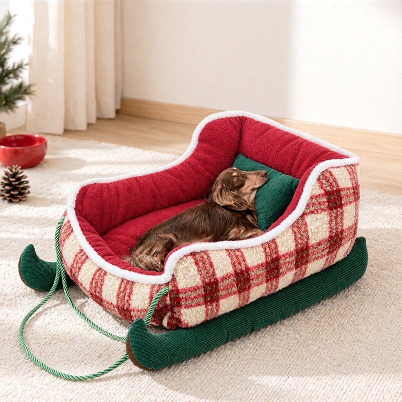 秋冬保暖圣诞雪橇狗窝猫猫用