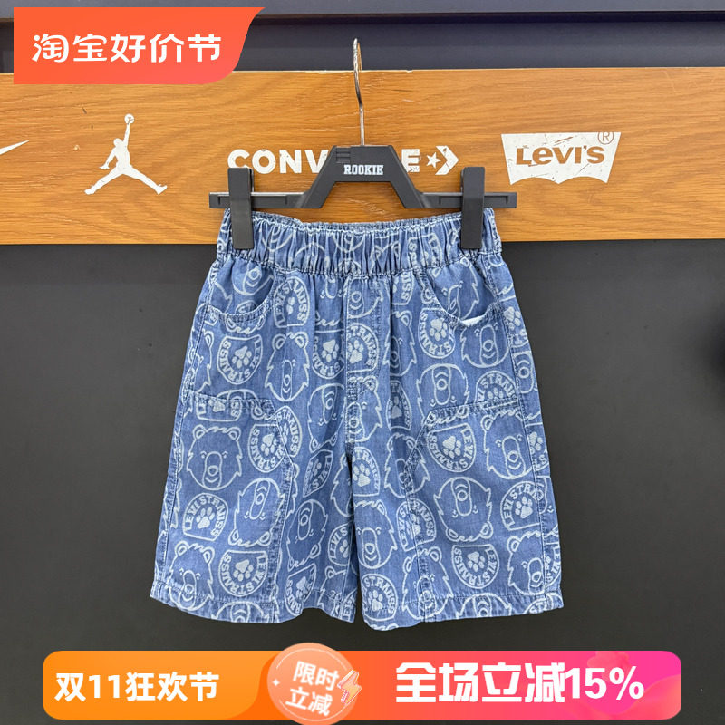 李维斯复古印花男女童牛仔短裤五分裤松紧腰宽松休闲裤 LV2622027
