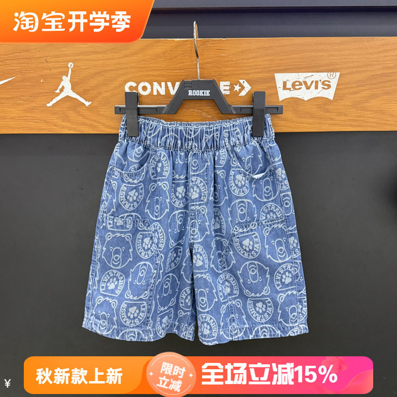 李维斯复古印花男女童牛仔短裤五分裤松紧腰宽松休闲裤 LV2622027