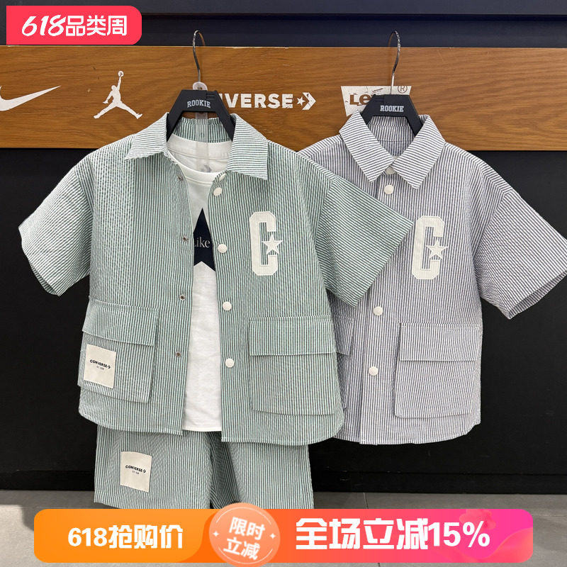 匡威童装美式复古格纹短袖衬衫男女童工装风多口袋百搭 CV2622021