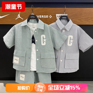 匡威童装美式复古格纹短袖衬衫男女童工装风多口袋百搭 CV2622021