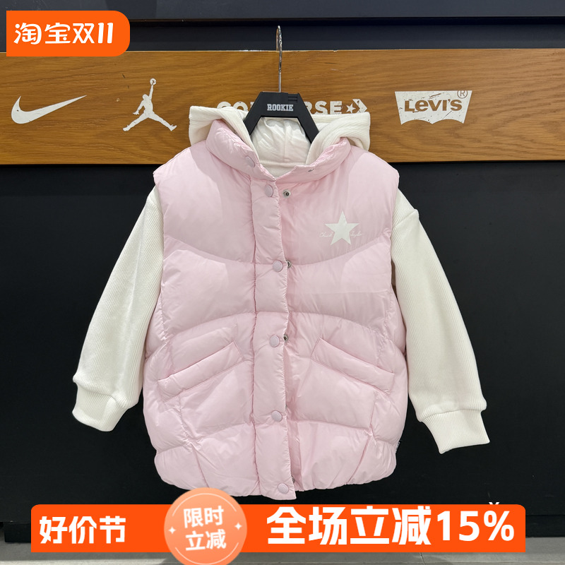 匡威童装女童连帽加绒拉链外套