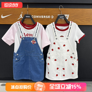 Levi's李维斯童装26夏女童条纹短袖T恤牛仔绣花背心裙LV2622068