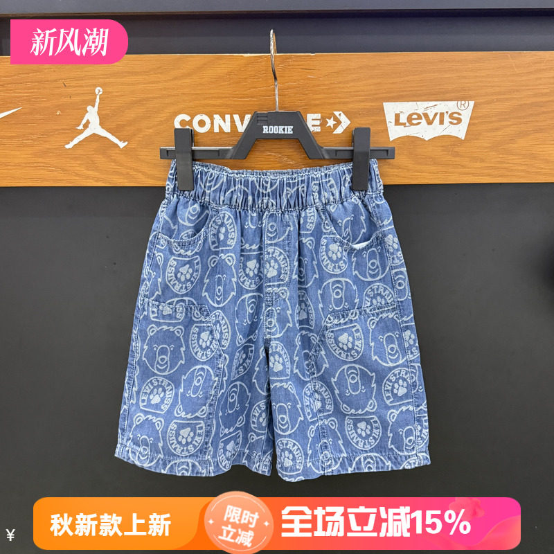李维斯复古印花男女童牛仔短裤五分裤松紧腰宽松休闲裤 LV2622027