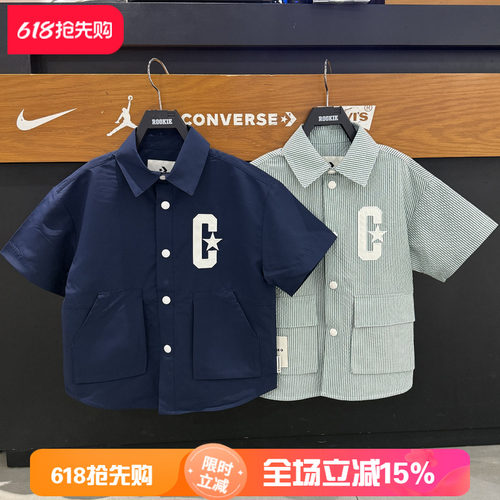 匡威休闲短袖衬衫男女儿童26夏款字母印花翻领纽扣衬衣 CV2622265