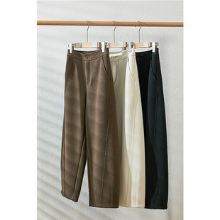 休闲直筒防风阔腿裤 窄版 女秋冬 弯刀裤 高端轻奢醋酸羊毛香蕉镰刀裤