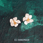 cc手作淡水珍珠巴洛克耳钉气质复古花朵花瓣耳环超仙耳夹春夏新款