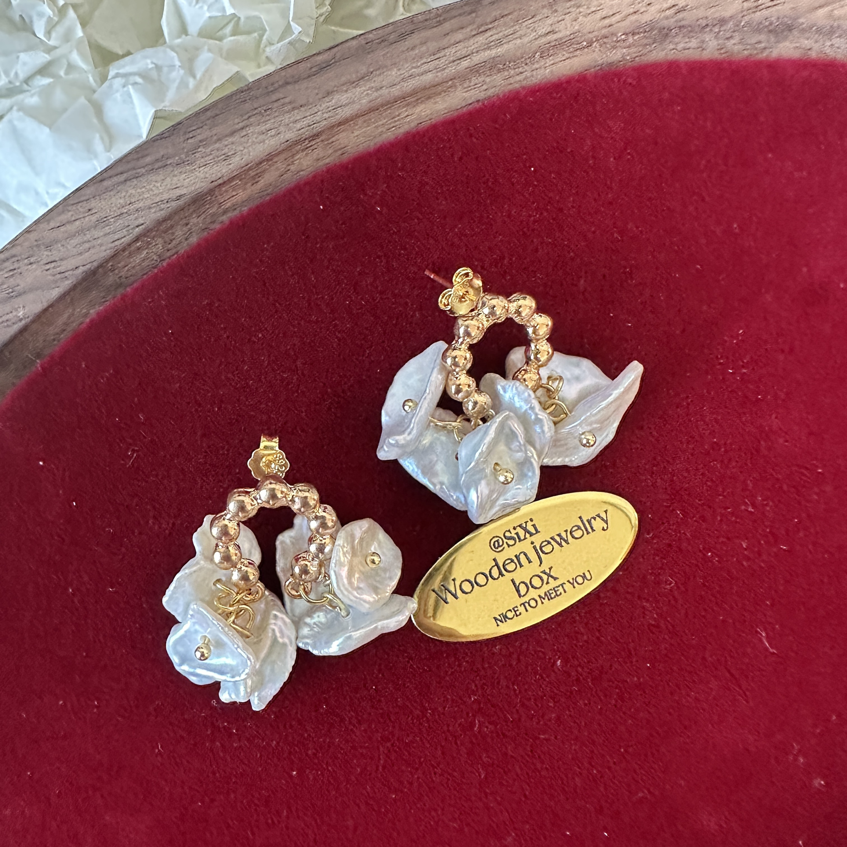 cc手作 花簇 巴洛克异形珍珠耳钉耳环银镀金针百搭简约时尚