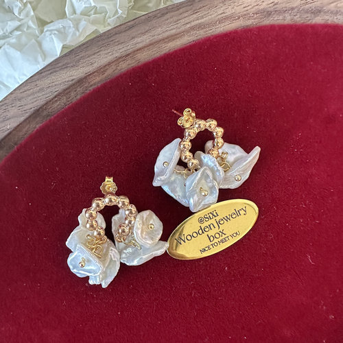 cc手作 花簇 巴洛克异形珍珠耳钉耳环银镀金针百搭简约时尚