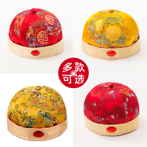 婴儿帽子春秋唐装地主帽少爷帽阿哥帽男女宝宝百岁红色冬季周岁帽