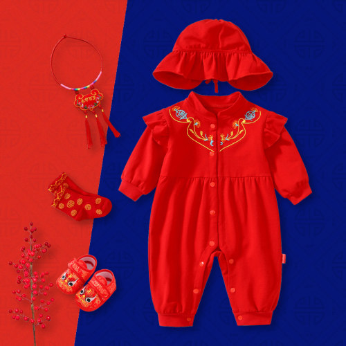 周岁女宝礼服满月百天红喜庆衣服