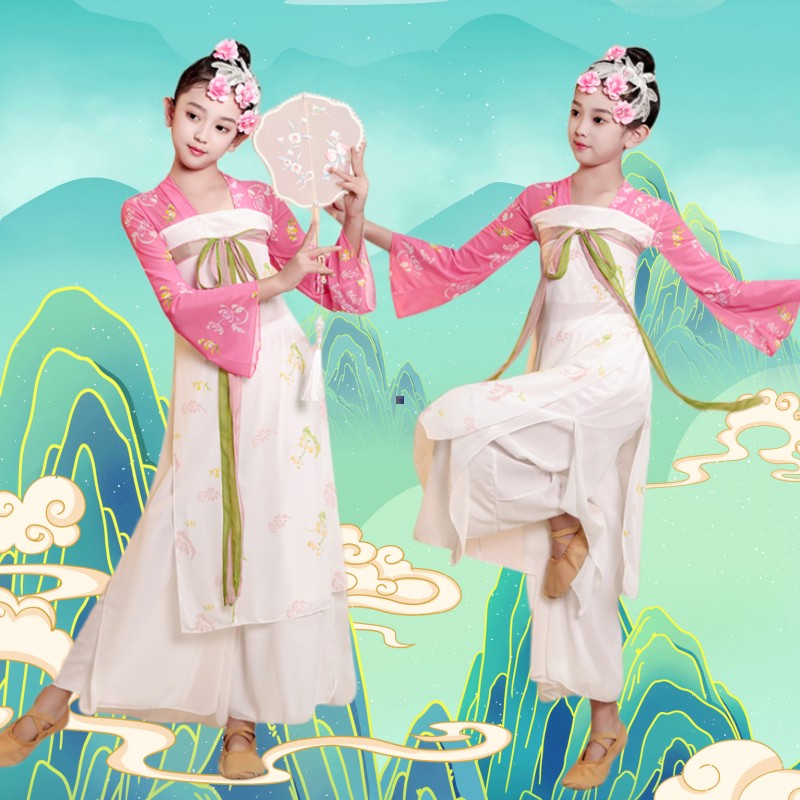 桃花笑舞蹈服儿童池上古典舞演出服幻世长安少儿中国舞表演服粉色