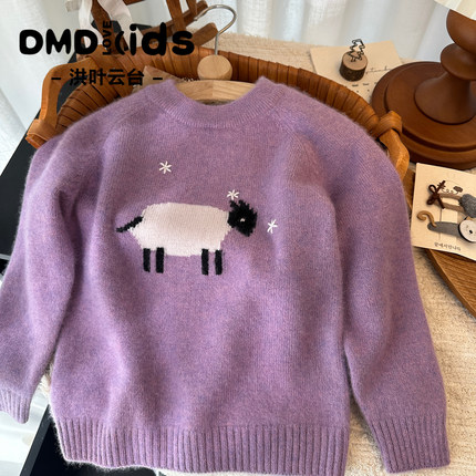DUMENGDUO 洪叶云台女童100%纯山羊绒衫双股加厚小羊宝宝儿童毛衣