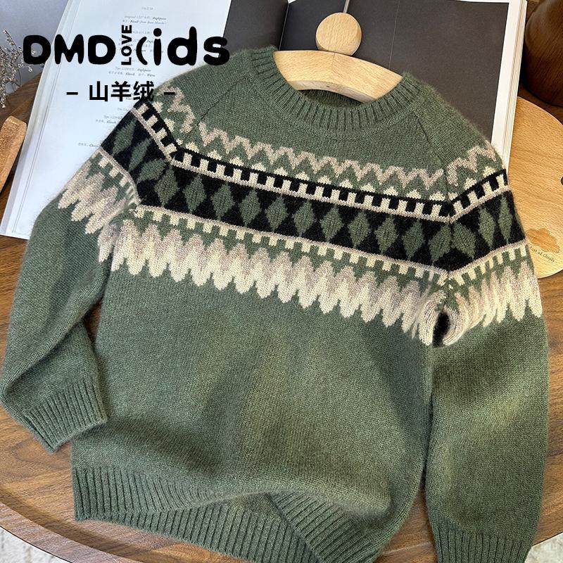 秋冬儿童羊绒衫提花圆领加厚韩版