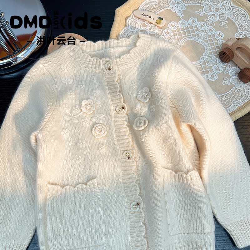 女童纯羊绒衫100%，手工钩花洋气