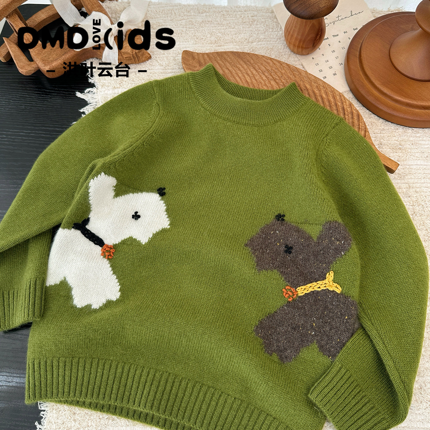 洪叶云台100%纯羊绒衫男女童卡通