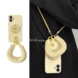 原创小众半颗苹果支架手腕带16pro适用iphone15promax苹果14plus手机壳11斜挎绳12新款 13PM软壳