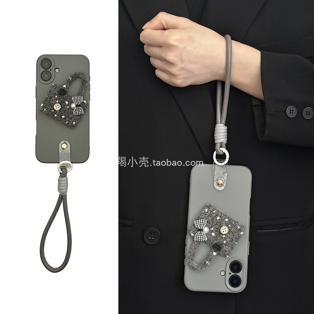 韩系ins小香灰色毛毡包包挂绳17promax/16pro适用iphone15promax苹果14手机壳11可手拎12新款13PM软壳