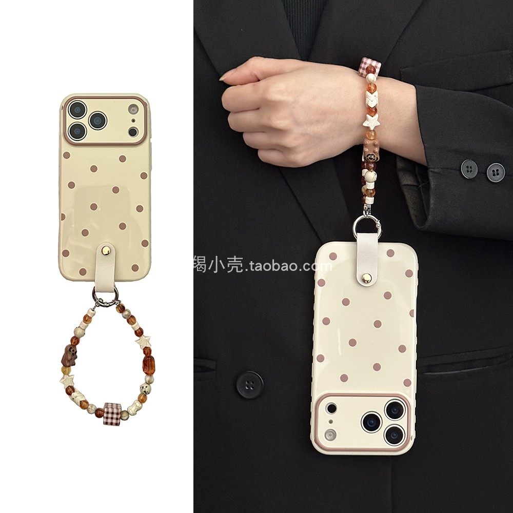 韩系ins波点复古陶瓷小熊串珠链条17promax手机壳适用于iphone15pro便携式手腕14pm苹果16小众好看13女,3C数码配件,手机保护套/壳,淘宝优惠券,粉丝福利购,淘宝优惠卷