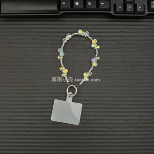 简约百搭炫彩透白水滴小细珠手机链条高级感短款挂链钥匙扣包挂饰