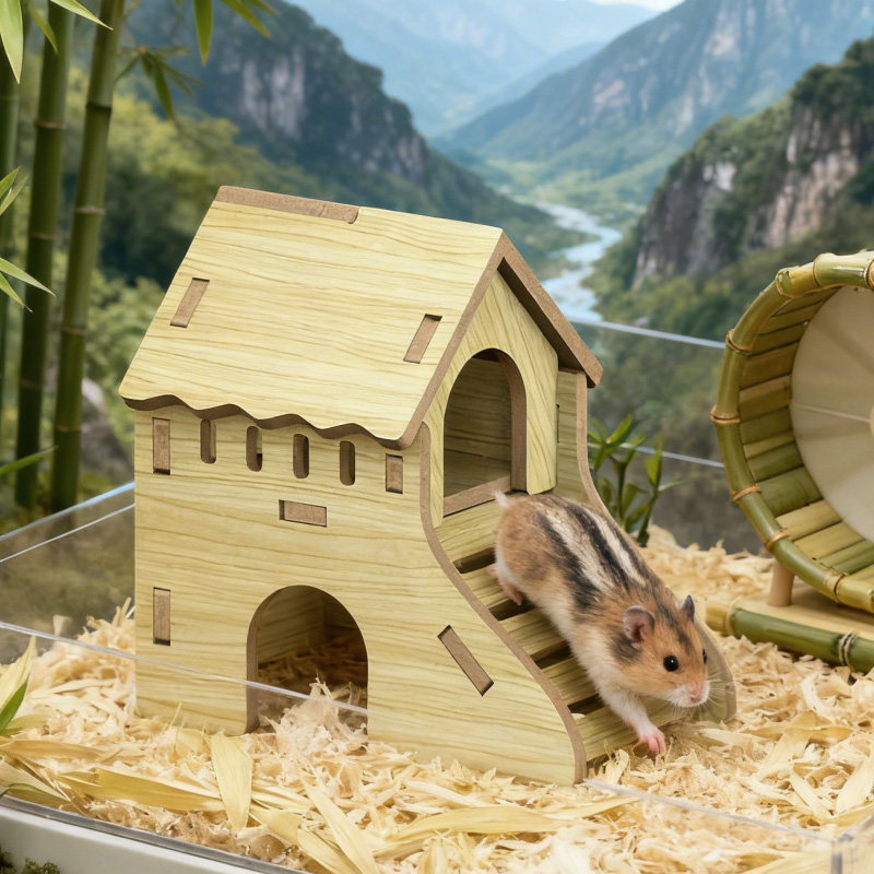 仓鼠木屋玩具金丝熊躲避爬梯小屋仓鼠窝木质房子笼子造景装饰用品