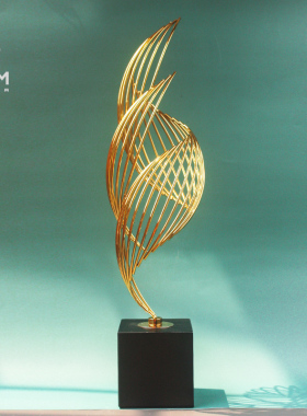 花点道具创意螺旋叶摆件现代金属工艺术品轻奢金色钢条家居装饰品