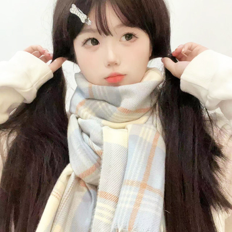 2025甜美女子高中生jk格子围巾女冬天轻薄款亚文化学生少女围脖潮
