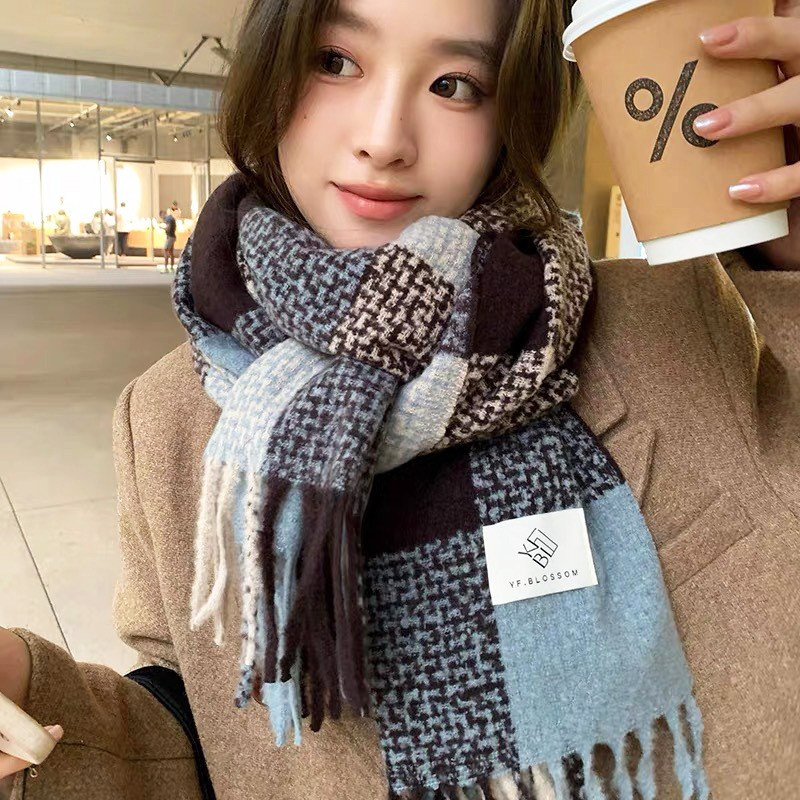 秋冬天韩版女格子围巾