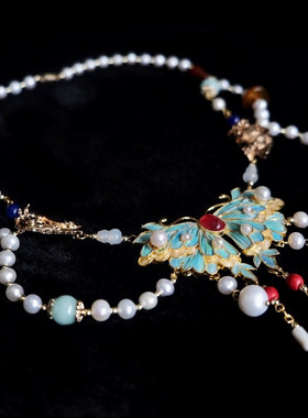 DIY珍珠保色金属项链点翠璎珞