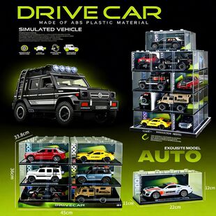 儿童玩具车男孩仿真惯性汽车模型可开门灯光音乐车模亚克力透明盒