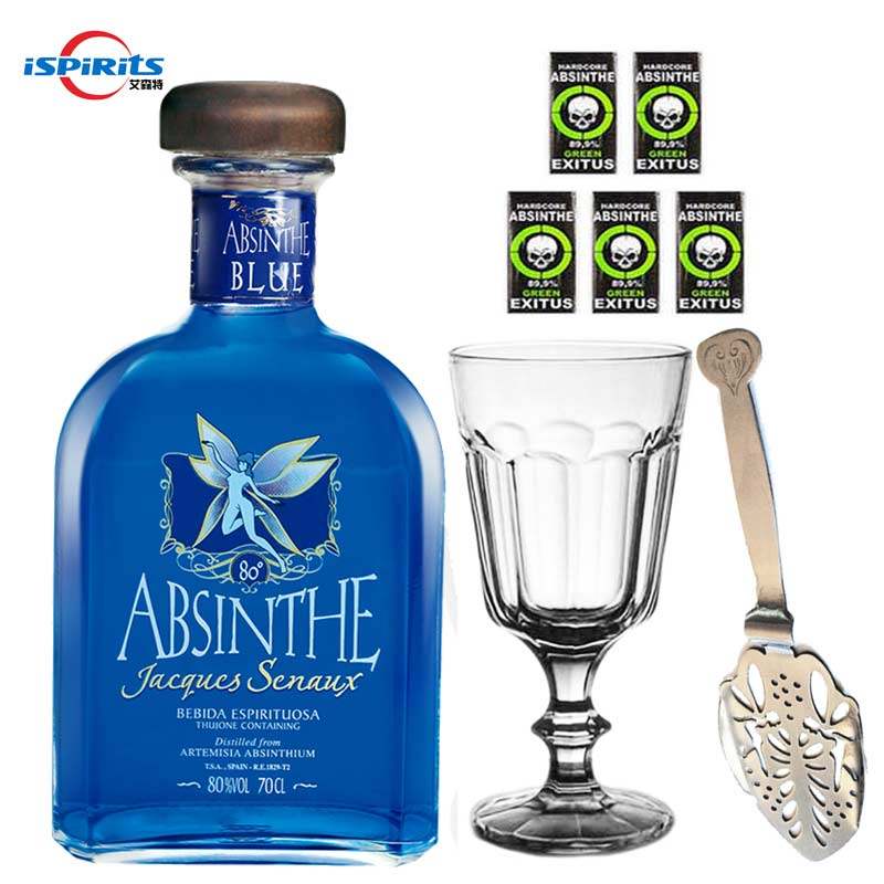 洋酒烈酒80度700ml西班牙蓝色妖姬苦艾酒absinthe送杯勺方糖