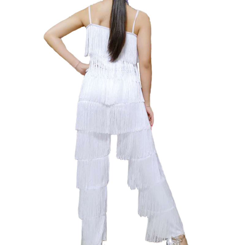 服装白色儿童表演比赛流苏拉丁舞