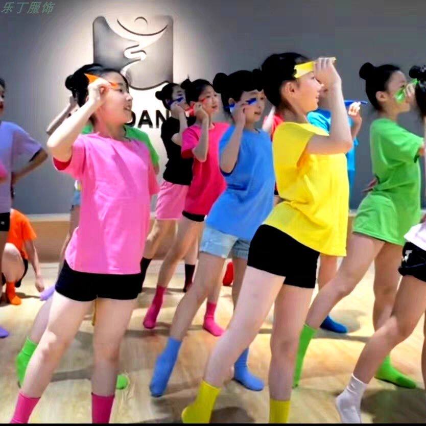 七彩短袖演出纯色糖果亲子装夏季