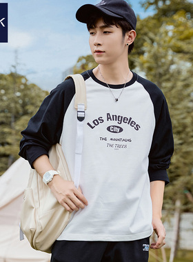 TEEK2026春季插肩T恤男装纯棉长袖打底衫 休闲春装青少年内搭秋衣