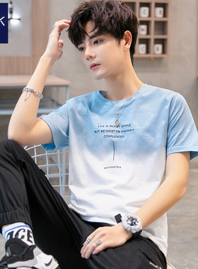 2026新款夏季渐变色纯棉男士短袖t恤 青少年半袖男款上衣服体恤潮