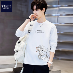 秋冬季长袖T恤男马年本命年打底衫 骏马图案国潮青少年内穿上衣服