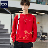 TEEK新年正红色战袍男装 卫衣2026新款 本命年马年加绒过年上衣服潮