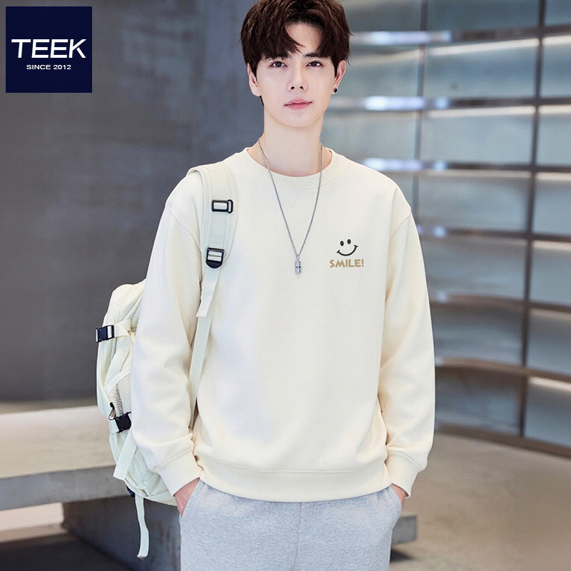 TEEK春秋季纯棉卫衣男 慵懒松弛感穿搭笑脸青少年学生上衣长袖T恤