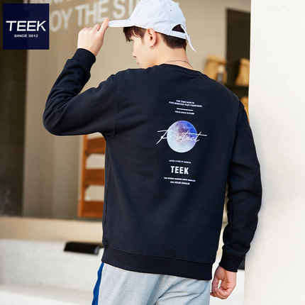 TEEK潮牌卫衣男款双面印花 秋季长袖T恤高品质纯棉大学生痞帅上衣