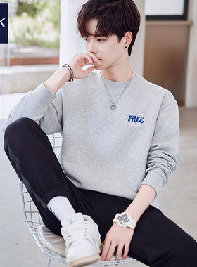 TEEK2026春季花灰色纯棉男装卫衣 青少年长袖T恤cleanfit潮流上衣