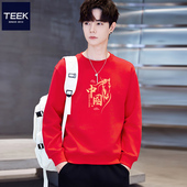 TEEK秋冬季 T恤加绒衣服 2026中国新年马年本命年长袖 红色男装 卫衣