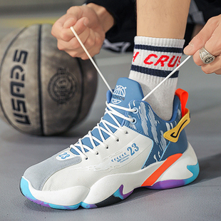 秋款男童篮球鞋系鞋带中大童学生运动跑步鞋皮面防水防滑时尚球鞋