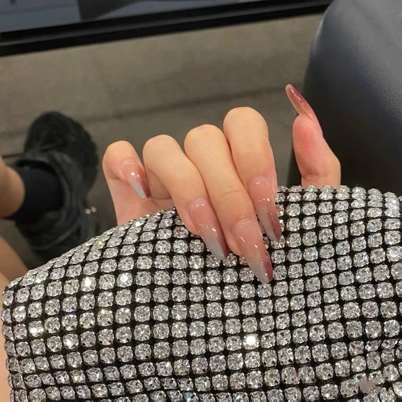 抖音小红书网红显白芭蕾甲欧美长款渐变双色穿戴美甲成品甲片手工