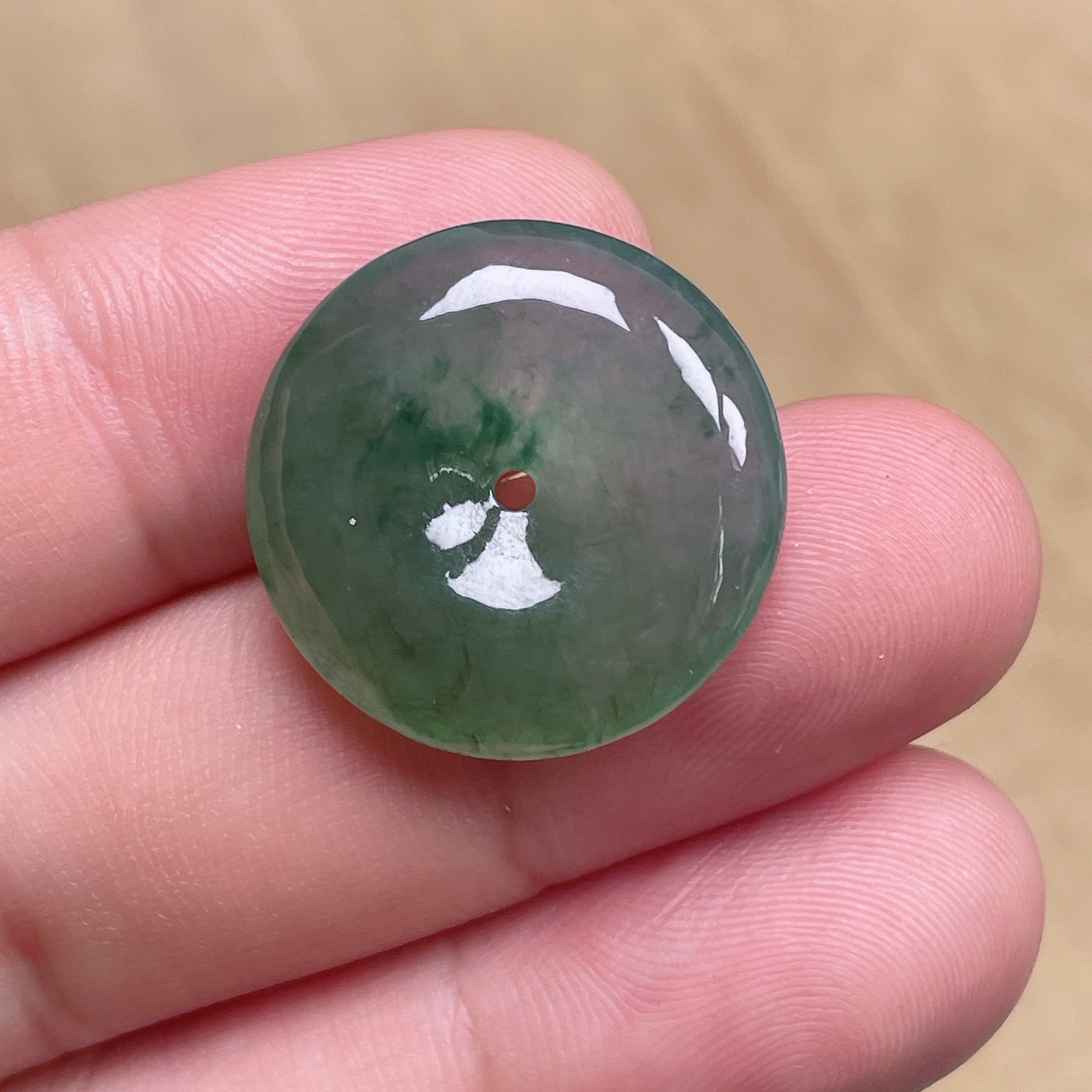 缅甸天然A货翡翠冰透黄绿双彩平安扣吊坠挂件玉尺寸22.6-5.5mm纹